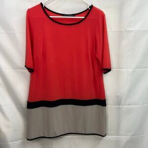 Coco Bianco women's scoop neck coral orange colorblock stretch blouse relaxed M